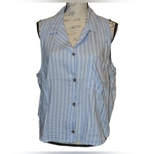 10/$10 SO Kohls Crop Top 1X Womens Blue & White Stripes Button Up Pocket